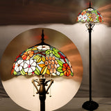 16 inch Tiffany Floor Lamp Green Purple Grape Stained Glass Standing Light