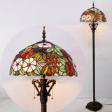 16 inch Tiffany Floor Lamp Green Purple Grape Stained Glass Standing Light