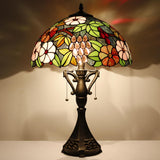 16 Inch Tiffany Table Lamp Antique Stained Glass Green Purple Grape Desk Light