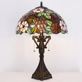 16 Inch Tiffany Table Lamp Antique Stained Glass Green Purple Grape Desk Light