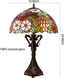 16 Inch Tiffany Table Lamp Antique Stained Glass Green Purple Grape Desk Light