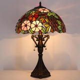 16 Inch Tiffany Table Lamp Antique Stained Glass Green Purple Grape Desk Light