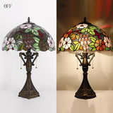 16 Inch Tiffany Table Lamp Antique Stained Glass Green Purple Grape Desk Light