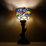 6 inch Tiffany Lamptained Glass Table Lamp Blue Lotus Accent Desk Uplight