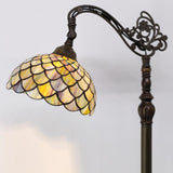 Tiffany Floor Lamp Stained Glass Reading Light Brown Fish Scales