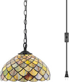 12 Inch Tiffany Pendant Light Plug in Brown Fish Scales Hanging Lamp