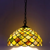 12 Inch Tiffany Pendant Light Plug in Brown Fish Scales Hanging Lamp