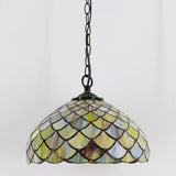 12 Inch Tiffany Pendant Light Plug in Brown Fish Scales Hanging Lamp