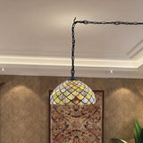 12 Inch Tiffany Pendant Light Plug in Brown Fish Scales Hanging Lamp