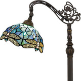 16 Inch Tiffany Floor Lamp Stained Glass Sea Blue Dragonfly Arched Reading Light