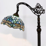 16 Inch Tiffany Floor Lamp Stained Glass Sea Blue Dragonfly Arched Reading Light