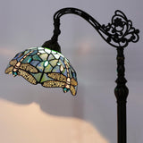 16 Inch Tiffany Floor Lamp Stained Glass Sea Blue Dragonfly Arched Reading Light