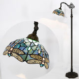 16 Inch Tiffany Floor Lamp Stained Glass Sea Blue Dragonfly Arched Reading Light