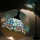 16 Inch Tiffany Floor Lamp Stained Glass Sea Blue Dragonfly Arched Reading Light