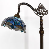 16 Inch Tiffany Floor Lamp Stained Glass Sea Blue Dragonfly Arched Reading Light