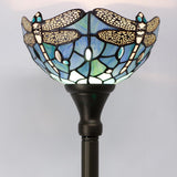 10 Inch Tiffany Torchiere Floor Lamp Stained Glass Blue Dragonfly Standing light