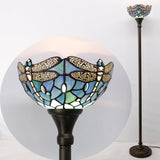 10 Inch Tiffany Torchiere Floor Lamp Stained Glass Blue Dragonfly Standing light