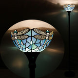 10 Inch Tiffany Torchiere Floor Lamp Stained Glass Blue Dragonfly Standing light