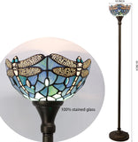 10 Inch Tiffany Torchiere Floor Lamp Stained Glass Blue Dragonfly Standing light