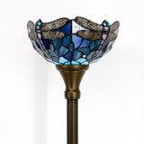 10 Inch Tiffany Torchiere Floor Lamp Stained Glass Blue Dragonfly Standing light