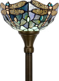 10 Inch Tiffany Torchiere Floor Lamp Stained Glass Blue Dragonfly Standing light