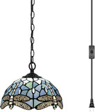 10 inch Tiffany Pendant Light Plug in Hanging Lamp Sea Blue Dragonfly