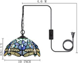 10 inch Tiffany Pendant Light Plug in Hanging Lamp Sea Blue Dragonfly