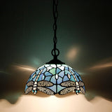 10 inch Tiffany Pendant Light Plug in Hanging Lamp Sea Blue Dragonfly