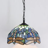 12 Inch Tiffany Pendant Light Stained Glass Hanging Lamp Blue Dragonfly