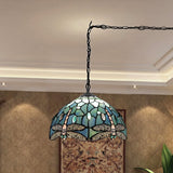 12 Inch Tiffany Pendant Light Stained Glass Hanging Lamp Blue Dragonfly