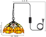 10 inch Tiffany Pendant Light Plug in Stained Glass Hanging Lamp Orange Flower