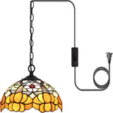 10 inch Tiffany Pendant Light Plug in Stained Glass Hanging Lamp Orange Flower