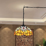 10 inch Tiffany Pendant Light Plug in Stained Glass Hanging Lamp Orange Flower