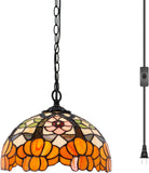 12 Inch Tiffany Pendant Light Orange Flower Stained GlassLamp