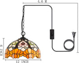 12 Inch Tiffany Pendant Light Orange Flower Stained GlassLamp