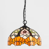 12 Inch Tiffany Pendant Light Orange Flower Stained GlassLamp