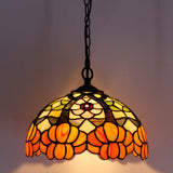 12 Inch Tiffany Pendant Light Orange Flower Stained GlassLamp