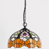 12 Inch Tiffany Pendant Light Orange Flower Stained GlassLamp