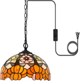 12 Inch Tiffany Pendant Light Orange Flower Stained GlassLamp