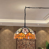 12 Inch Tiffany Pendant Light Orange Flower Stained GlassLamp