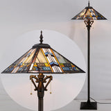 16 inch Tiffany Floor Lamp Square Mission Style Stained Glass Standing Light