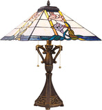 Tiffany Table Lamp Mission Style Stained Glass Desk Reading Light 16X16X24 Inch (Pink Flower)