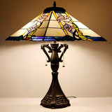 Tiffany Table Lamp Mission Style Stained Glass Desk Reading Light 16X16X24 Inch (Pink Flower)