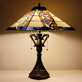 Tiffany Table Lamp Mission Style Stained Glass Desk Reading Light 16X16X24 Inch (Pink Flower)