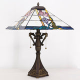 Tiffany Table Lamp Mission Style Stained Glass Desk Reading Light 16X16X24 Inch (Pink Flower)