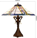 Tiffany Table Lamp Mission Style Stained Glass Desk Reading Light 16X16X24 Inch (Pink Flower)