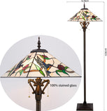 16 inch Tiffany Floor Lamp Square Mission Style Amber Hummingbird Reading Light