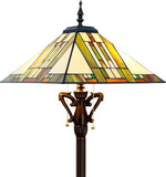 Tiffany Floor Lamp Mission Style Stained Glass Standing Reading Light 16X16X64 Inch (Blue White Brown)