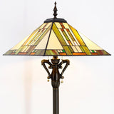 Tiffany Floor Lamp Mission Style Stained Glass Standing Reading Light 16X16X64 Inch (Blue White Brown)