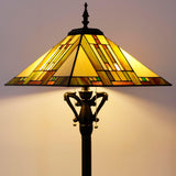 Tiffany Floor Lamp Mission Style Stained Glass Standing Reading Light 16X16X64 Inch (Blue White Brown)